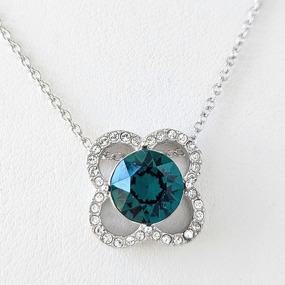 Official Swarovski Crystal Green Clover Emerald Necklace, 925 Sterling S…